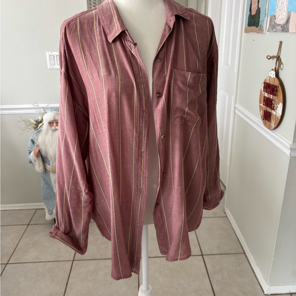 American Eagle Outfitters Pink and Yellow Striped Shirt